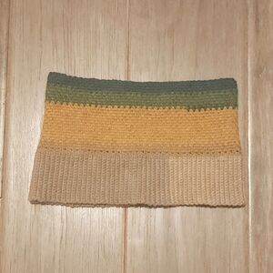 Handmade multi-color crochet tube top in green, mustard, and tan. Sz S.